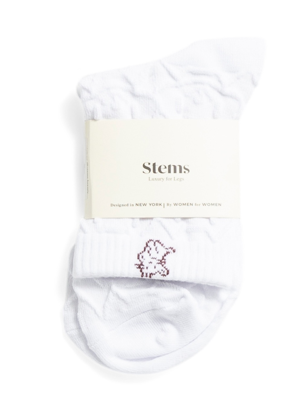 Stems 1 Pair White Kitten Print Cotton Blend Stretch Lace Knit Luxury Socks